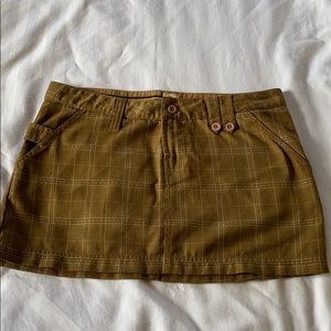 Rusty Brown Plaid Mini Skirt with a Button Detail